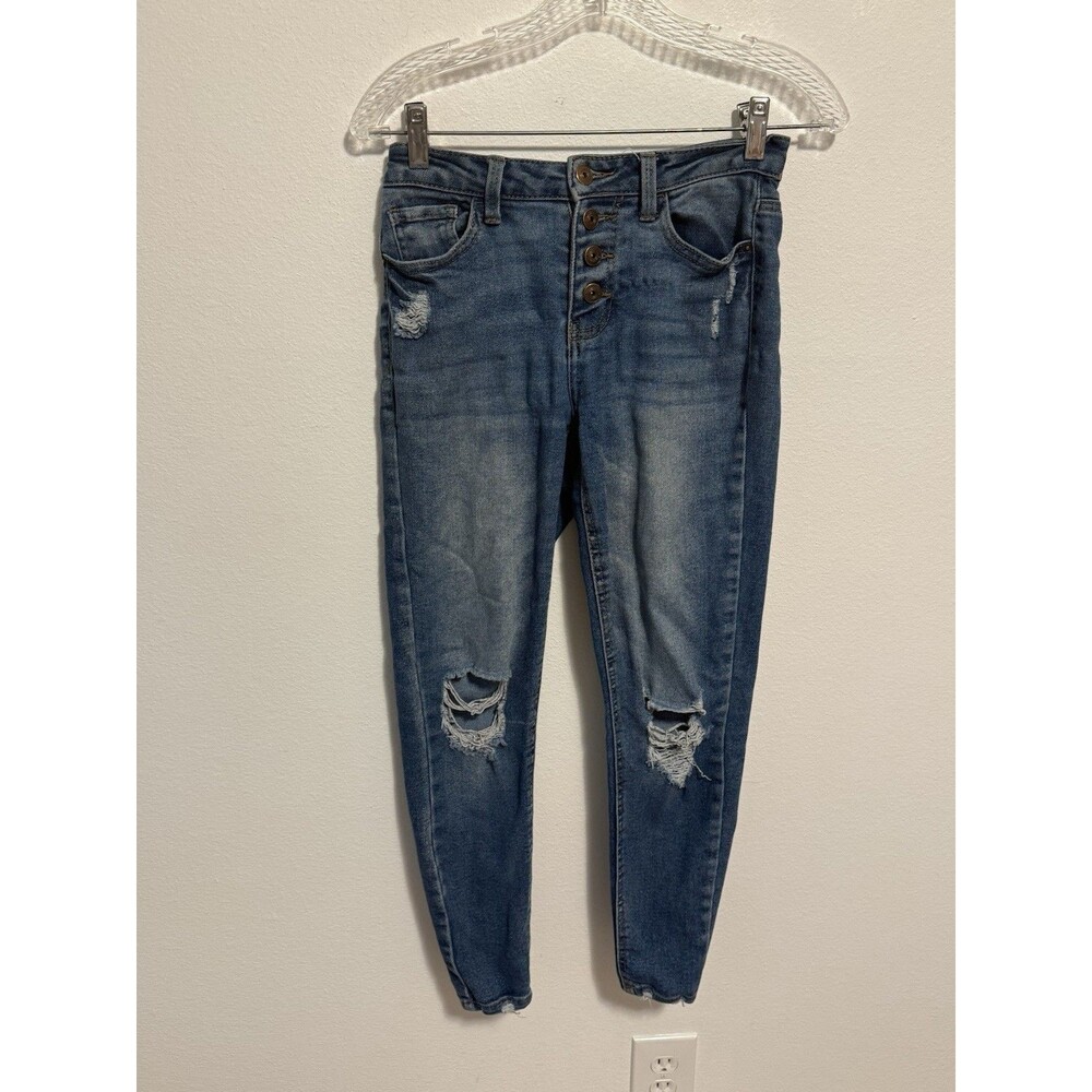 High Rise Skinny Jeans Size 3 Button Fly Distressed Ripped Denim 26” Waist Nobo